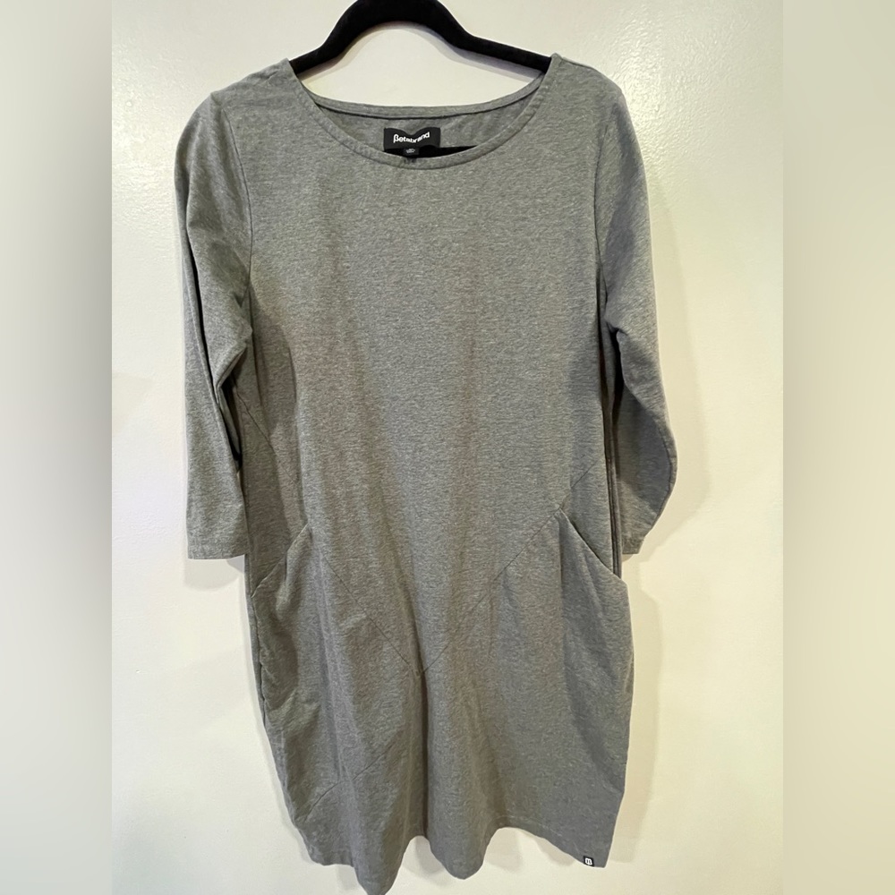 Betabrand Gray Tunic Dress 3/4 Sleeve Pockets Side Pulls Ruching - Picture 3 of 3